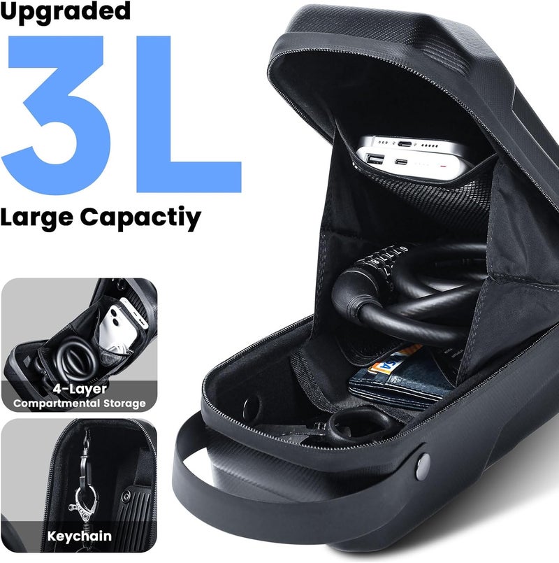 CHICLEW 3L Large Scooter Bag with Handle, Portable Electric Scooter Storage Bag, Waterproof XL Handlebar Pouch Bag for Scooters, Bikes, Segway Niu, with Small Coded Lock & Screw Fixation Design - Image 2